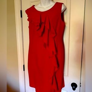 Calvin Klein red ruffled sheath dress